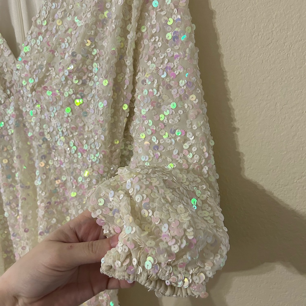 Show Me Your MuMu White Iridescent Sequin Mini Dress - Picture 7 of 9